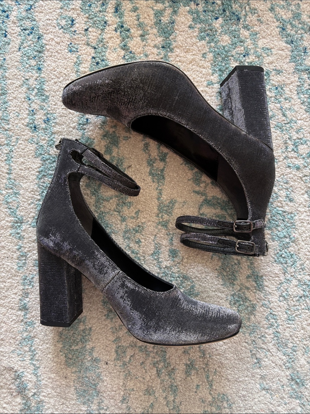 New In Box Sigerson Morrison Plum 2 Pumps with Double Ankle Straps Lurex